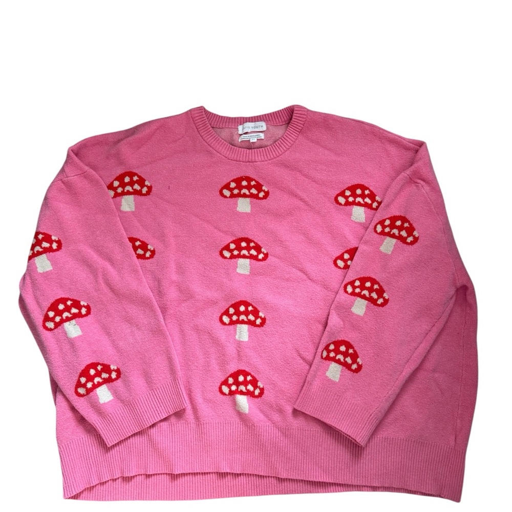 Native Youth Pink and Red Mushroom Sweater Plus Size 22W (26UK)